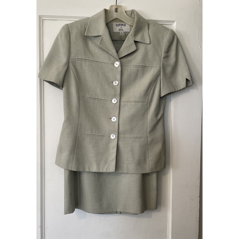 Kasper for ASL Vtg Light Green Skirt Suit Short Sleeve Blazer Skirt Sz 8 Office